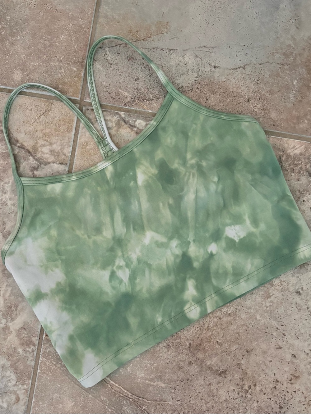 Aerie Green Marble Racerback Sports Bra Cropped Tank Medium Soft Activewear Yoga